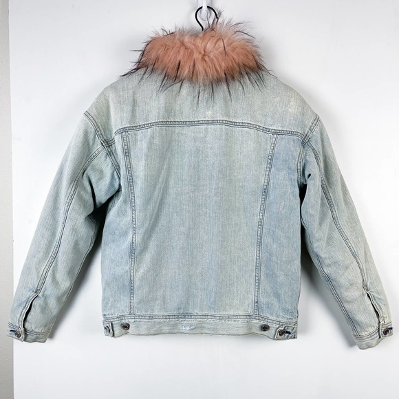 American Eagle (S) Womens Plush Sherpa Lined Denim Jacket Trucker Cotton Blue - Picture 4 of 11